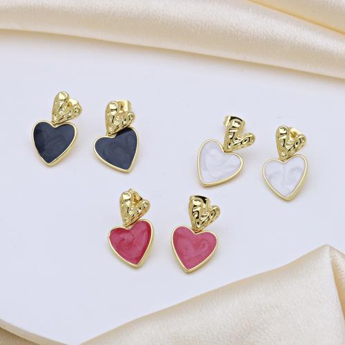 Brass Drop Earring, Heart, gold color plated, for woman & enamel, more colors for choice, 14x23mm, Sold By Pair