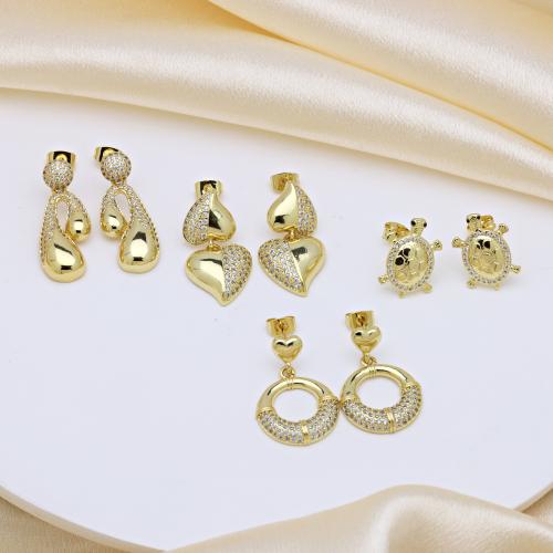 Cubic Zirconia Micro Pave Brass Earring, gold color plated, different styles for choice & micro pave cubic zirconia & for woman, more colors for choice, Sold By Pair