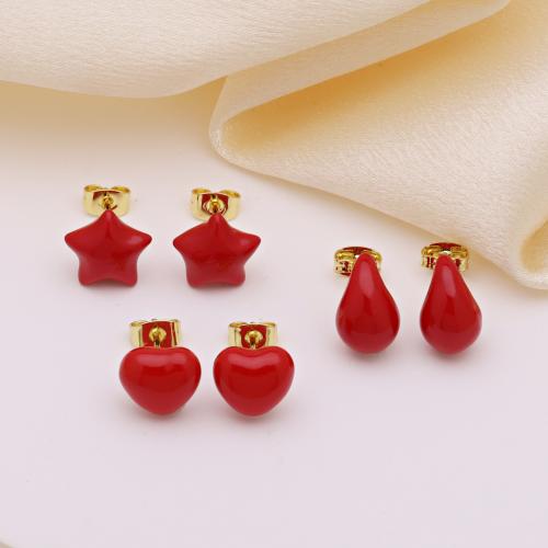 Pendientes de Perno en Latón, metal, chapado en color dorado, diferentes estilos para la opción & para mujer & esmalte, más colores para la opción, Vendido por Par