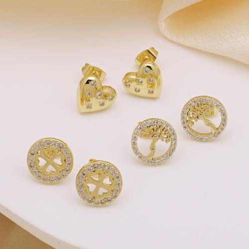 Cubic Zirconia Micro Pave Brass Earring, gold color plated, different styles for choice & micro pave cubic zirconia & for woman, more colors for choice, Sold By Pair