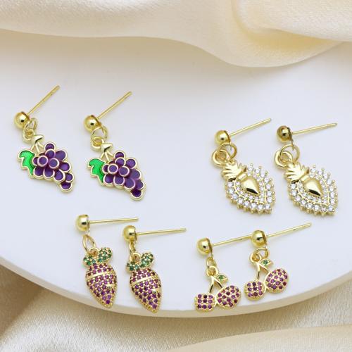 Cubic Zirconia Micro Pave Brass Earring, gold color plated, different styles for choice & micro pave cubic zirconia & for woman & enamel, more colors for choice, Sold By Pair