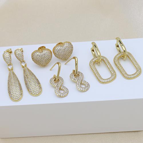 Cubic Zirconia Micro Pave Brass Earring, gold color plated, different styles for choice & micro pave cubic zirconia & for woman, more colors for choice, Sold By Pair