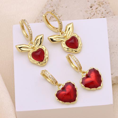 Cubic Zirconia Micro Pave Brass Earring, gold color plated, different styles for choice & micro pave cubic zirconia & for woman & enamel, more colors for choice, Sold By Pair