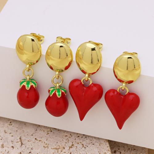 Brass Drop Earring, gold color plated, different styles for choice & for woman & enamel, more colors for choice, Sold By Pair