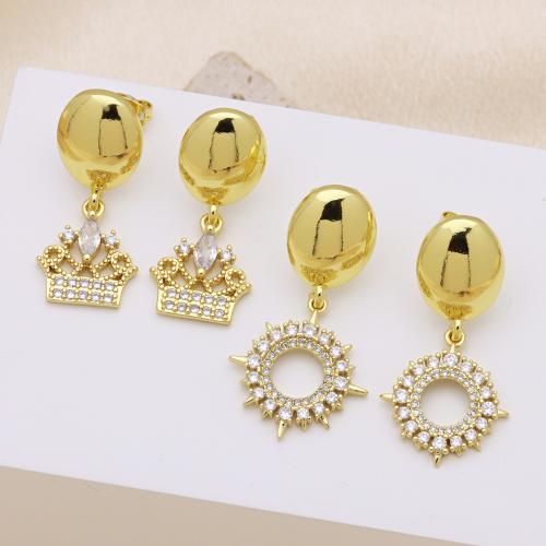 Cubic Zirconia Micro Pave Brass Earring, gold color plated, different styles for choice & micro pave cubic zirconia & for woman, more colors for choice, Sold By Pair