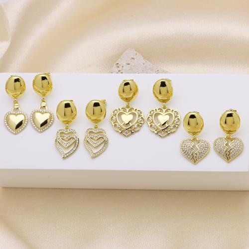 Cubic Zirconia Micro Pave Brass Earring, Heart, gold color plated, different styles for choice & micro pave cubic zirconia & for woman, more colors for choice, Sold By Pair