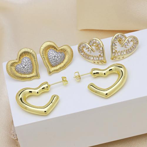 Cubic Zirconia Micro Pave Brass Earring, Heart, plated, different styles for choice & micro pave cubic zirconia & for woman, more colors for choice, Sold By Pair