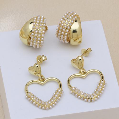 Brass Drop Earring, with Plastic Pearl, gold color plated, different styles for choice & for woman, more colors for choice, Sold By Pair