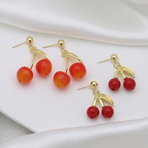 Brass Drop Earring, Cherry, gold color plated, different styles for choice & for woman & enamel, more colors for choice, Sold By Pair