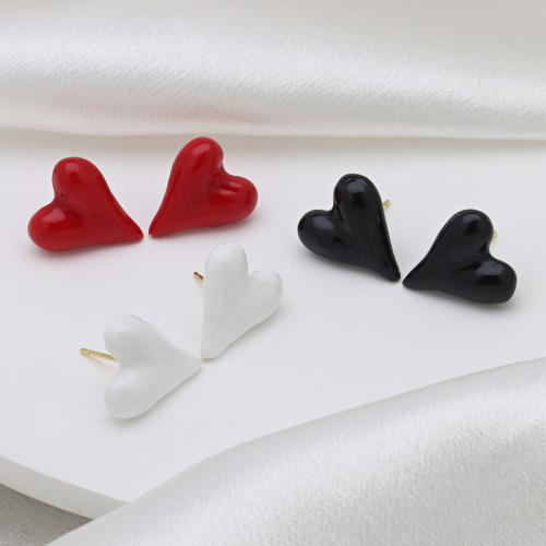 Brass Stud Earring, Heart, plated, for woman & enamel, more colors for choice, 16x18mm, Sold By Pair