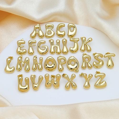 Brass Stud Earring, Alphabet Letter, gold color plated, letters are from A to Z & for woman, more colors for choice, 18x18mm, Sold By Pair