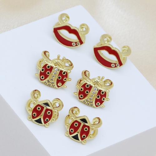 Befestiger Zirkonia Messing Ohrring, goldfarben plattiert, verschiedene Stile für Wahl & Micro pave Zirkonia & für Frau & Emaille, keine, verkauft von Paar