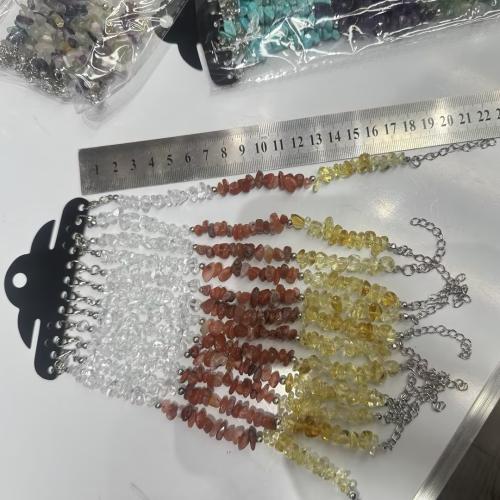 pierre gemme bracelet, avec acier inoxydable, avec 5cm chaînes de rallonge, bijoux de mode & pour femme, plus de couleurs à choisir, beads size 6-8mm, gasket size 55x58mm, Vendu par Environ 18 cm brin