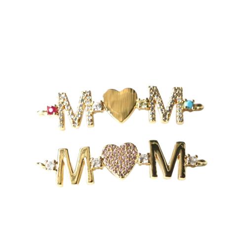 Befestiger Zirkonia Messing Schmuckverbinder, Alphabet-Buchstabe, goldfarben plattiert, DIY & Micro pave Zirkonia, keine, 38x9mm, verkauft von PC