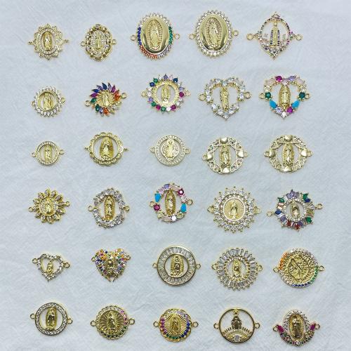Befestiger Zirkonia Messing Schmuckverbinder, Jungfrau Maria, goldfarben plattiert, DIY & verschiedene Stile für Wahl & Micro pave Zirkonia & hohl, verkauft von PC