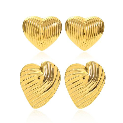 304 Stainless Steel Stud Earring, Heart, gold color plated, different styles for choice & for woman, Sold By Pair
