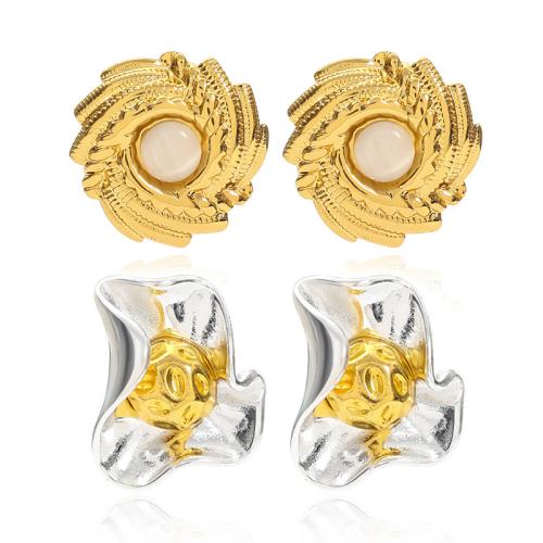 304 Stainless Steel Stud Earring, with Resin, Flower, Vacuum Ion Plating, different styles for choice & for woman, Sold By Pair