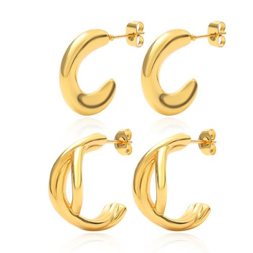 304 Stainless Steel Stud Earring, Letter C, gold color plated, different styles for choice & for woman, Sold By Pair