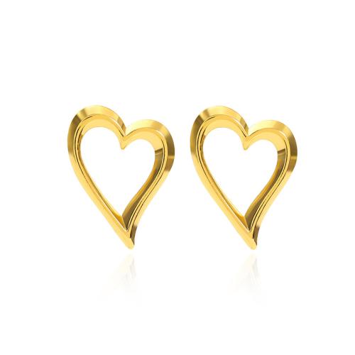 304 Stainless Steel Stud Earring, Heart, gold color plated, for woman & hollow, 22x30mm, Sold By Pair