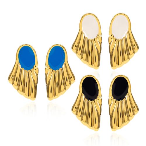 304 Stainless Steel Stud Earring, Geometrical Pattern, gold color plated, for woman & epoxy gel, more colors for choice, 15x27mm, Sold By Pair