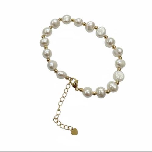 Freshwater Cultured Pearl Bracelet, Freshwater Pearl, with Tibetan Style, BeCharmed Pearl, 14K gold plated, Adjustable & for woman, mixed colors, Length:17 cm, Sold By PC
