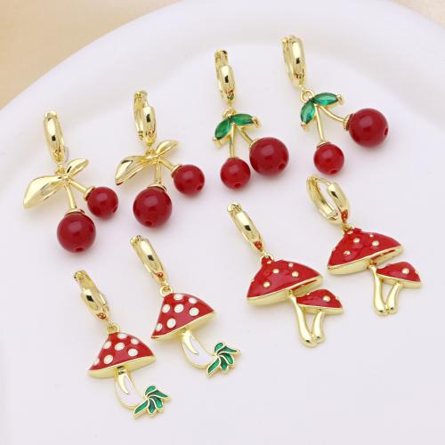 Brass Drop Earring, gold color plated, different styles for choice & micro pave cubic zirconia & for woman & enamel, more colors for choice, Sold By Pair