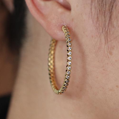 Befestiger Zirkonia Messing Ohrring, goldfarben plattiert, verschiedene Größen vorhanden & für Frau & mit kubischem Zirkonia, keine, verkauft von Paar