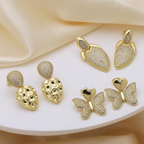 Cubic Zirconia Micro Pave Brass Earring, gold color plated, different styles for choice & micro pave cubic zirconia & for woman, more colors for choice, Sold By Pair