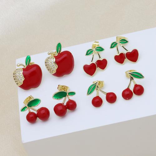 Brass Drop Earring, gold color plated, different styles for choice & micro pave cubic zirconia & for woman & enamel, more colors for choice, Sold By Pair