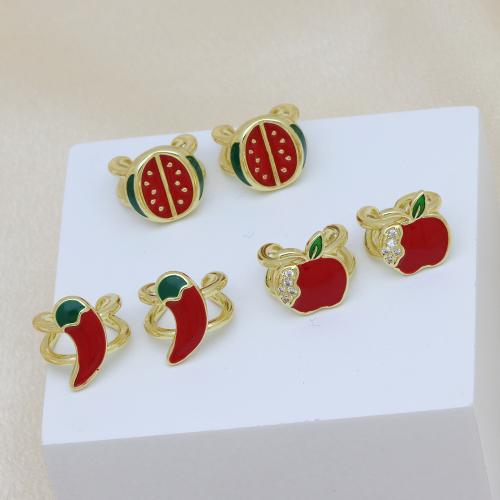 Brass Earring Clip, gold color plated, different styles for choice & micro pave cubic zirconia & for woman & enamel, more colors for choice, Sold By Pair