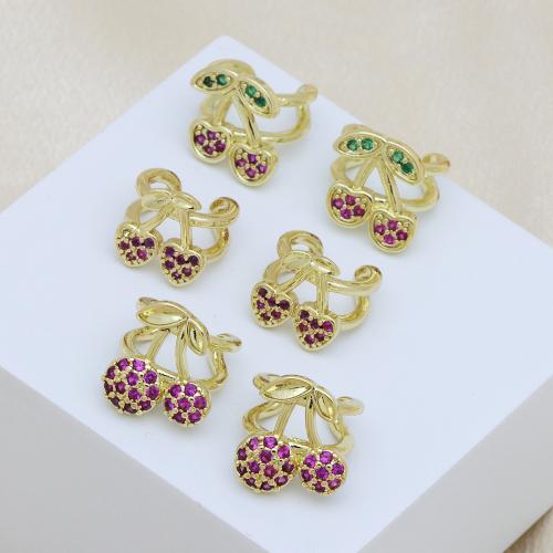 Cubic Zirconia Micro Pave Brass Earring, Cherry, gold color plated, different styles for choice & micro pave cubic zirconia & for woman, more colors for choice, Sold By Pair