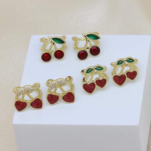 Cubic Zirconia Micro Pave Brass Earring, Cherry, gold color plated, different styles for choice & micro pave cubic zirconia & for woman & enamel, more colors for choice, Sold By Pair