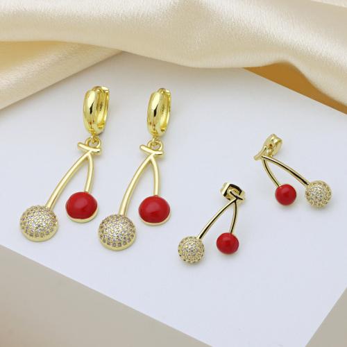 Cubic Zirconia Micro Pave Brass Earring, gold color plated, different styles for choice & micro pave cubic zirconia & for woman & enamel, more colors for choice, Sold By Pair