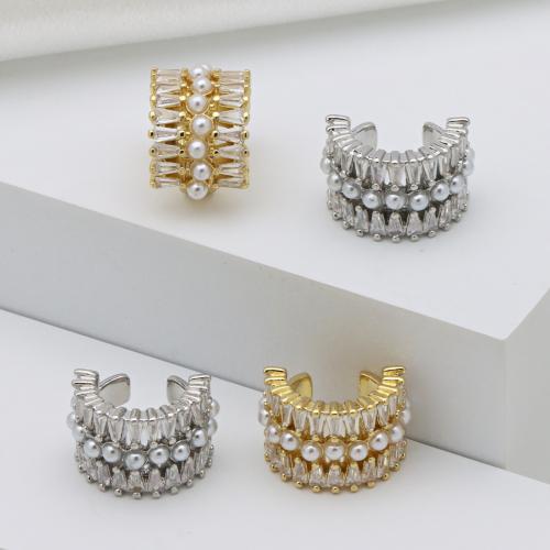 Cubic Zirconia Micro Pave Brass Earring, with Cubic Zirconia & Plastic Pearl, plated, for woman, more colors for choice, 18x12mm, Sold By Pair