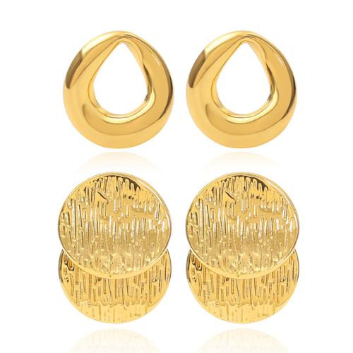 304 Stainless Steel Stud Earring, gold color plated, different styles for choice & for woman, Sold By Pair