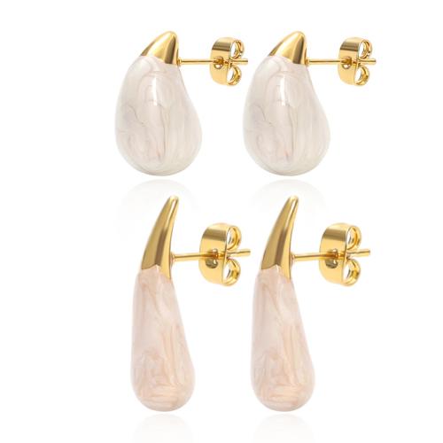 304 Stainless Steel Stud Earring, Teardrop, gold color plated, different size for choice & for woman & enamel, Sold By Pair
