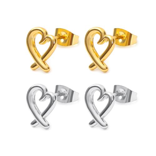 304 Stainless Steel Stud Earring, Heart, Vacuum Ion Plating, fashion jewelry & for woman & hollow, more colors for choice, Sold By Pair