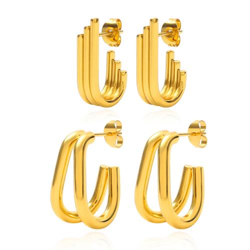 304 Stainless Steel Stud Earring, Geometrical Pattern, gold color plated, fashion jewelry & different styles for choice & for woman, Sold By Pair