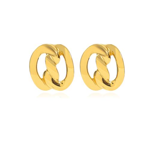 304 Stainless Steel Stud Earring, gold color plated, for woman & hollow, 23x25mm, Sold By Pair