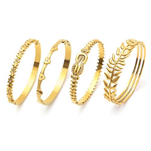 304 Stainless Steel Bangle, gold color plated, different styles for choice & for woman & with rhinestone, Sold By PC