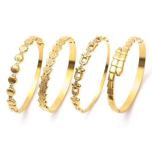 304 Stainless Steel Bangle, gold color plated, different styles for choice & for woman & with rhinestone, Sold By PC