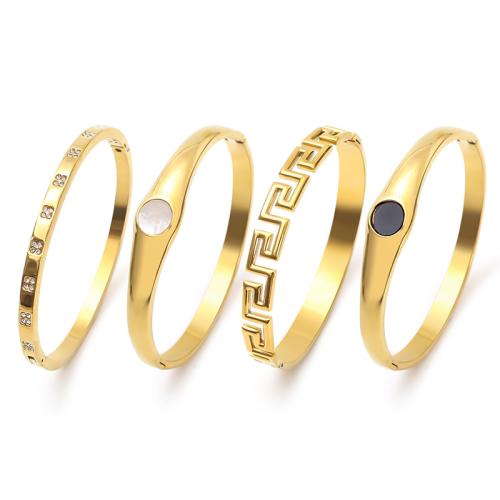 304 Stainless Steel Bangle, gold color plated, different styles for choice & for woman & epoxy gel & with rhinestone, Sold By PC