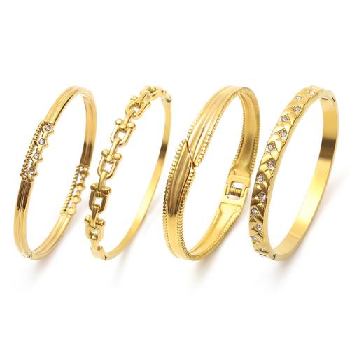 304 Stainless Steel Bangle, gold color plated, different styles for choice & for woman & with rhinestone, Sold By PC