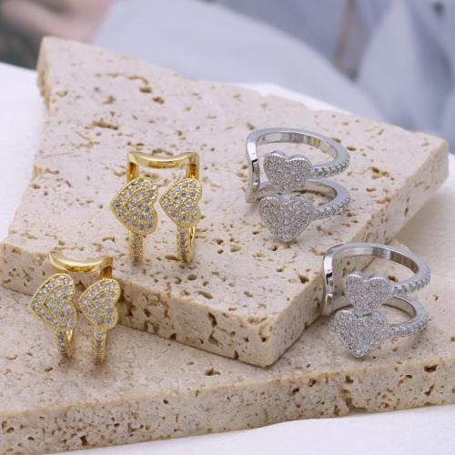Cubic Zirconia Micro Pave Brass Earring, Heart, plated, micro pave cubic zirconia & for woman, more colors for choice, 15x13mm, Sold By Pair