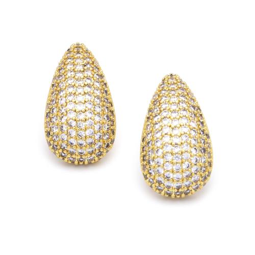Cubic Zirconia Micro Pave Brass Earring, Teardrop, gold color plated, micro pave cubic zirconia & for woman, 15x26mm, Sold By Pair