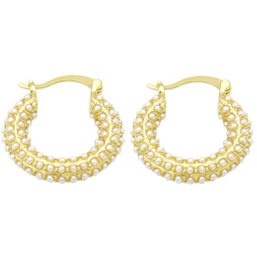 Brass Leverback Earring, with Plastic Pearl, gold color plated, for woman, 23mm, Sold By Pair
