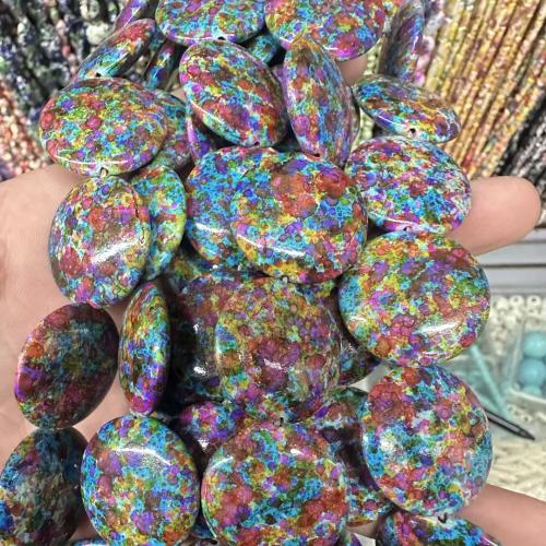 Turquoise Beads, Flat Round, DIY, multi-colored, 25mm, Hole:Approx 1mm, Approx 17PCs/Strand, Sold Per Approx 39 cm Strand