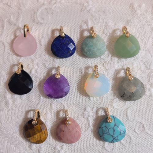 Gemstone Pendants Jewelry, with Tibetan Style, Teardrop, polished, DIY & different materials for choice & faceted & with rhinestone, 16x22mm, Sold By PC