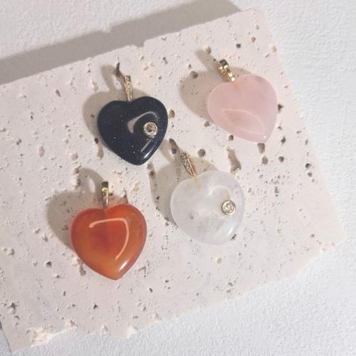 Gemstone Pendants Jewelry, with Brass, Heart, polished, DIY & different materials for choice & micro pave cubic zirconia, 20x27mm, Sold By PC
