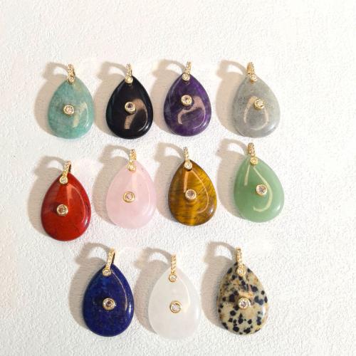 Gemstone Pendants Jewelry, with Brass, Teardrop, polished, DIY & different materials for choice & micro pave cubic zirconia, 18x30mm, Sold By PC